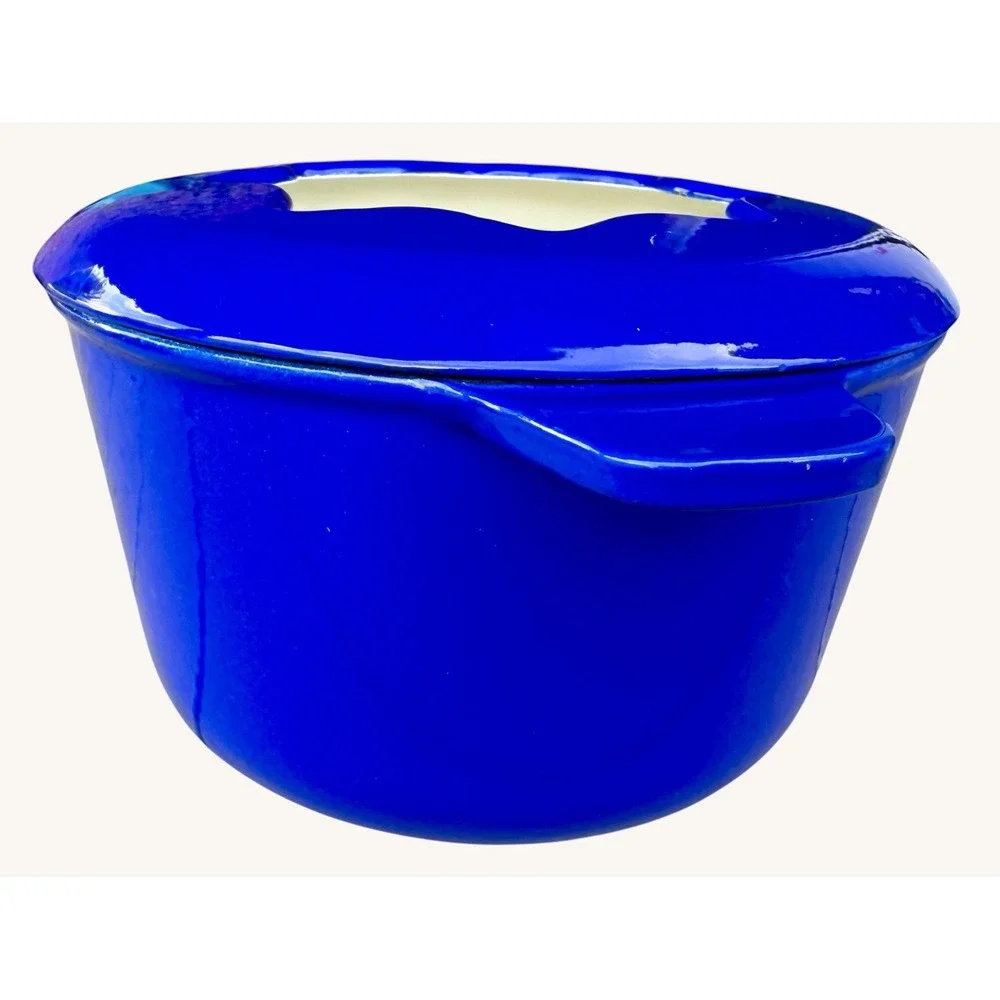Vintage Cobalt Blue Cast Iron Simmer Pot Fondue Benjamin Medwin Homestead 1.5 Qt